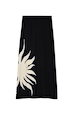 Black Sol Dorris Skirt designed in London, featuring a cream hand-painted sun print on black slinky jersey.