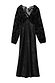 Thumbnail for Black Swallow Romance Emma Dress with a devore velvet top and satin skirt, featuring swallow and star motifs.