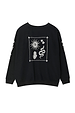 Black sweatshirt with ecru embroidery of sun and snake motifs on the back, designed in London for an oversized fit.