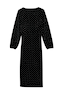 Black Velvet Midi Vienna Dress featuring all-over sparkle dots and long sleeves, shown from the back.