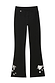 Black wide leg cotton joggers featuring ecru embroidered motifs and a crossover waistband.
