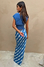 Thumbnail for Blue Marina Dorris Skirt with a hand-painted fish print on a blue satin base, styled as a co-ord set.