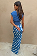 Blue Marina Dorris Skirt with a hand-painted fish print on a blue satin base, styled as a co-ord set.
