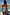 Thumbnail for Blue Starburst Bandeau Swimsuit with a vibrant sun and palm print, shown from behind in a poolside setting.