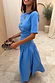 Cornflower Blue Grace midaxi dress with a ruched t-shirt top and full cotton skirt, styled for a summer vacation.