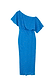 Blue Jacquard Tilly Dress Petite featuring gold metallic flecks, an asymmetric neckline and a fitted midi skirt.