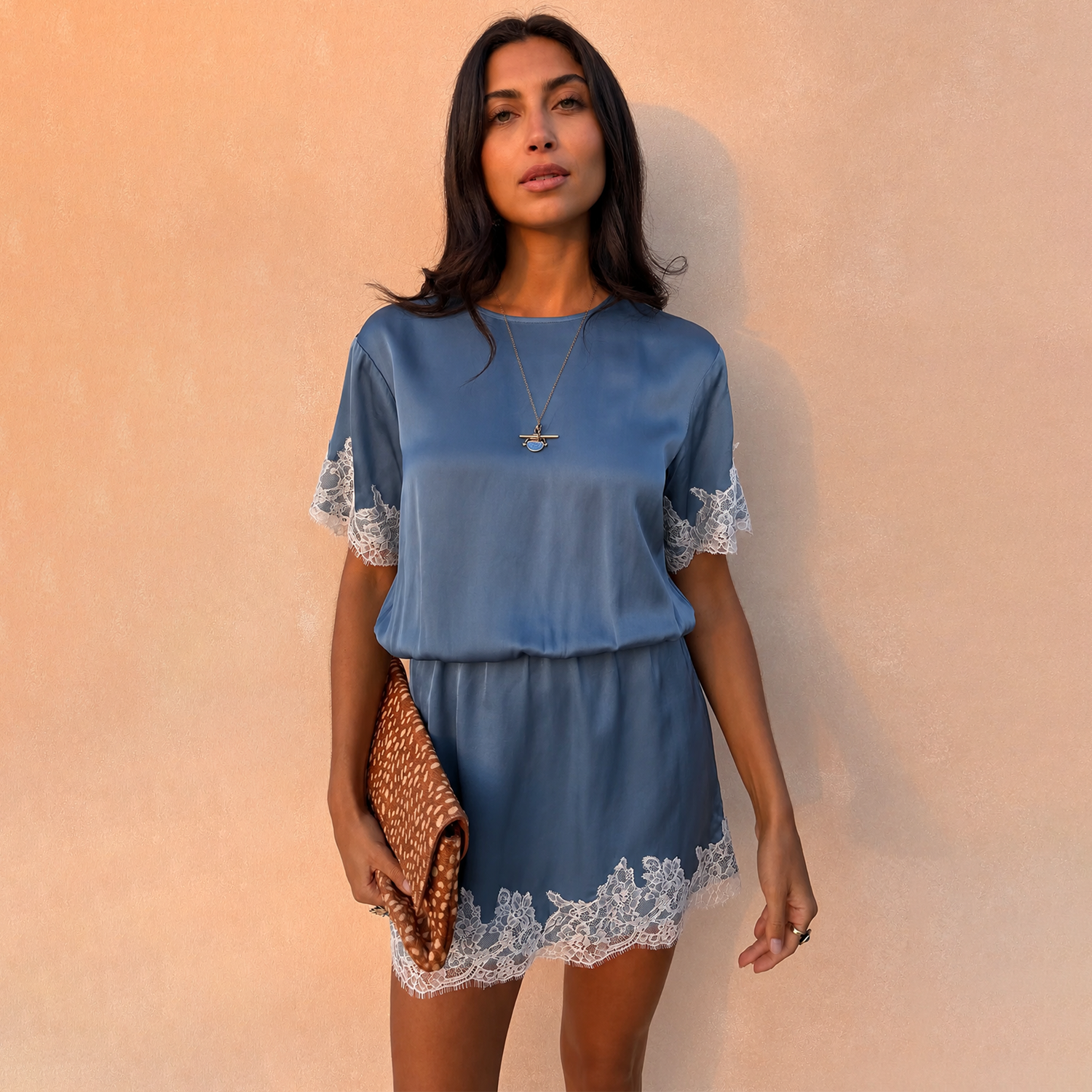 lace blue mini dress Unit:Case (400/CS) Adriana Mini Tunic - NONSOLDESH25ROBES