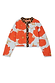 Thumbnail for Blue Poppy Cardigan in pale blue knit with orange poppy motifs and leopard print collar and button stand.