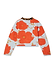Blue Poppy Cardigan in pale blue knit with a large orange poppy print and contrast leopard print collar.
