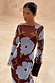 Burgundy & Blue Poppy Aria Dress in sheer mesh featuring a large floral poppy print and long sleeves.
