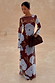 Burgundy and Blue Poppy Aria Dress in sheer mesh with long sleeves and a bold floral print.