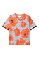 Blue Poppy Print Jersey Pyjama top with orange florals on a blue leopard base and leopard print sleeve trims.