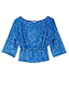 Thumbnail for Blue Sequin Tilly Top with a boat neckline, wide sleeves and an elasticated waist, perfect for party season.