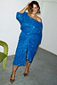 Thumbnail for Blue Sequin Tilly Top styled off the shoulder, showcasing inclusive sizing and shimmering partywear.