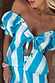 Blue Stripe Kiki Top with off-the-shoulder puffed sleeves and a front-tie peplum detail.