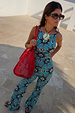 Blue Sun Tank Top with hand-painted sun and swirl motifs, styled as a co-ord with matching trousers.