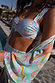 Blue Dreamer underwired bikini top with a celestial sun print, paired with a matching kimono in a poolside setting.
