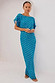 Thumbnail for Blue Jacquard Tilly Dress featuring metallic gold dots and a versatile off-the-shoulder neckline.