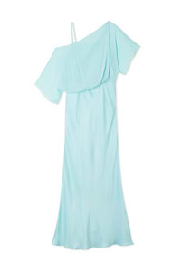 Blue Chiffon Tilly Dress with an off the shoulder neckline, chiffon top and satin skirt in two-toned blue colourway.