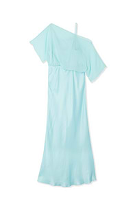 Thumbnail for Blue Chiffon Tilly Dress with an off-the-shoulder chiffon top and satin midaxi skirt on a white background.