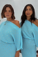 Thumbnail for Turquoise Tilly Dress in light blue plisse with gold flecks, styled off-the-shoulder on models for inclusive sizing.