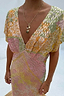 Pink Boho Elodie Dress in a pastel ombre print with gold flecks and a hook-and-eye neckline.