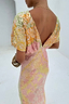 Thumbnail for Pink Boho Elodie Dress featuring a V-back, pastel ombre print, and gold lurex flecks.