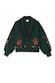 Bottle Green Safari Cardigan featuring a fringed collar, embroidered tiger motifs, and paisley on the sleeves.