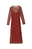 Red Leopard Bow Mesh Dress in sheer mesh fabric with a leopard print bow design and long sleeves.