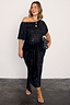 Thumbnail for Black Sequin Bow Midi Dress with a velvet tie waist and off-the-shoulder neckline for party season styling.