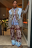 Thumbnail for Chocolate Bandana Wide Leg Trousers in brown knit with a contrast blue hem, styled as a layered co-ord look.