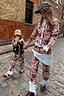 Kids Chocolate Bandana Knitted Set with brown and blue bandana print, styled for a matching London look.