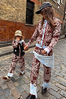 Kids Chocolate Bandana Knitted Set with brown and blue bandana print, styled for a matching London look.
