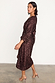 Chocolate Sequin Vienna Dress with long sleeves and a multi-wear wrap waist, shown on a UK size 10 model in profile.