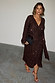 Chocolate Sequin Vienna Dress with a wrap silhouette and long sleeves, highlighting inclusive sizing.