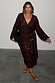 Chocolate Sequin Vienna Dress with a wrap waist and long sleeves, highlighting inclusive sizing in UK size 18/US 14.