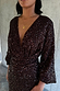 Chocolate Sequin Vienna Dress with a deep V-neckline and wrap waist, covered in shimmering brown sequins.