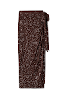 Chocolate brown sequin Jaspre wrap skirt, a multi-wear style with an adjustable tie waist.