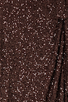Texture detail of chocolate brown sequins on the iconic Jaspre wrap skirt.