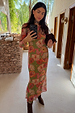 Olive Buckles Mesh Dress with western horseshoe motifs and long sleeves, styled with brown boots in a mirror selfie.