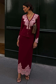 Burgundy Rib Midi Maeva Skirt