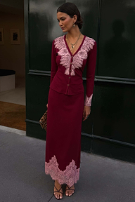 Burgundy Rib Midi Maeva Skirt