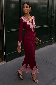 Burgundy Rib Midi Maeva Skirt