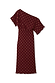 Thumbnail for Burgundy Tilly Dress in gold-flecked plisse with an off-the-shoulder neckline, elasticated waist and lettuce hem.