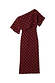 Burgundy Tilly Dress in gold-flecked plissé fabric with an off-the-shoulder neckline and lettuce hem.