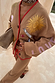 Thumbnail for Camel Wide Leg Joggers and matching sun embroidered Mystical Cardigan with red trim on a 5ft4” model, waistband folded.