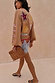 Camel Mystical Cardigan with gold and silver celestial embroidery and pink LOVE text on the sleeve.