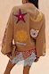 Camel Mystical Cardigan featuring embroidered sun and moon motifs on the back.