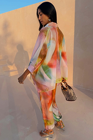 Abstract Cape Shirt in a multicoloured print with an oversized silhouette, perfect for a vacation wardrobe.