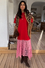 Thumbnail for Red and Pink Cara T-Shirt Dress with a red cotton top and an attached pink lace midi skirt.